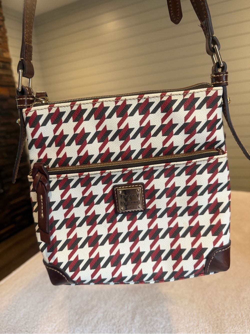 Dooney & Bourke Red, Black and White Houndstooth Crossbody